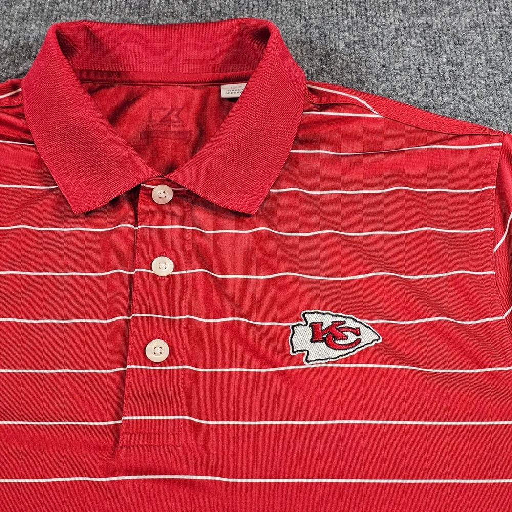 Kansas City Chiefs Cutter & Buck Mens Large Red Stripe Polo NFL Football Fangear